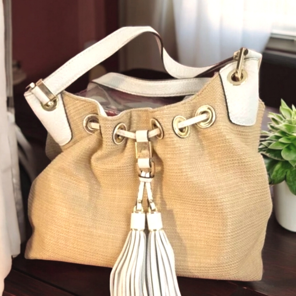 MICHAEL Michael Kors Tan and White Shoulder Bag